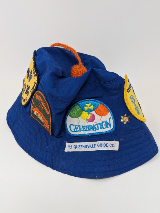 Girl Guides Other - Girl Guides Bucket Hat Blue with Patches Vintage 1980s Queensville Ontario